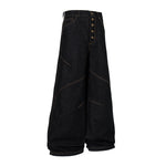 Wide Leg High Waisted Dark Denim Jeans Button Detail