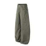 Olive Wide Leg Pants Star Cross Embroidery Details
