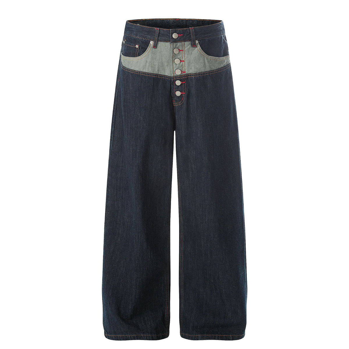 Patchwork Curved Wide-Leg Raw Denim Premium Jeans