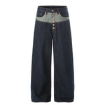 Patchwork Curved Wide-Leg Raw Denim Premium Jeans