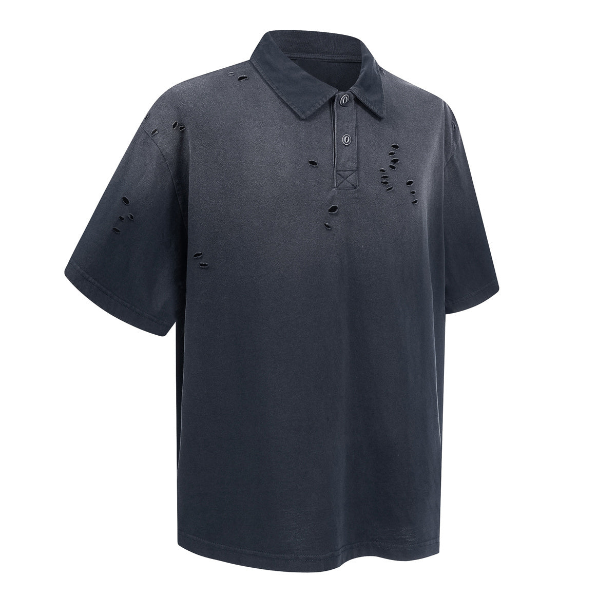 Retro Distressed Cotton Vintage Wash Polo T-Shirt
