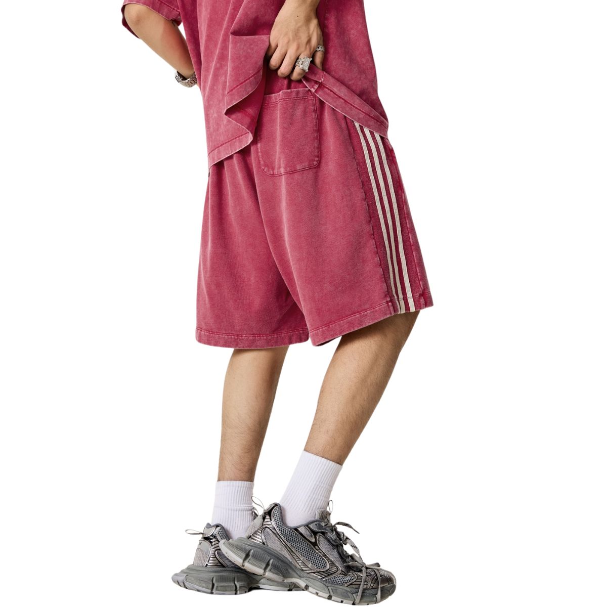 Washed Contrast Color Track Shorts