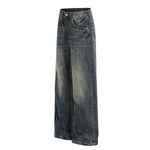 Whisker Fade Vintage High-Street Loose Blue Jeans
