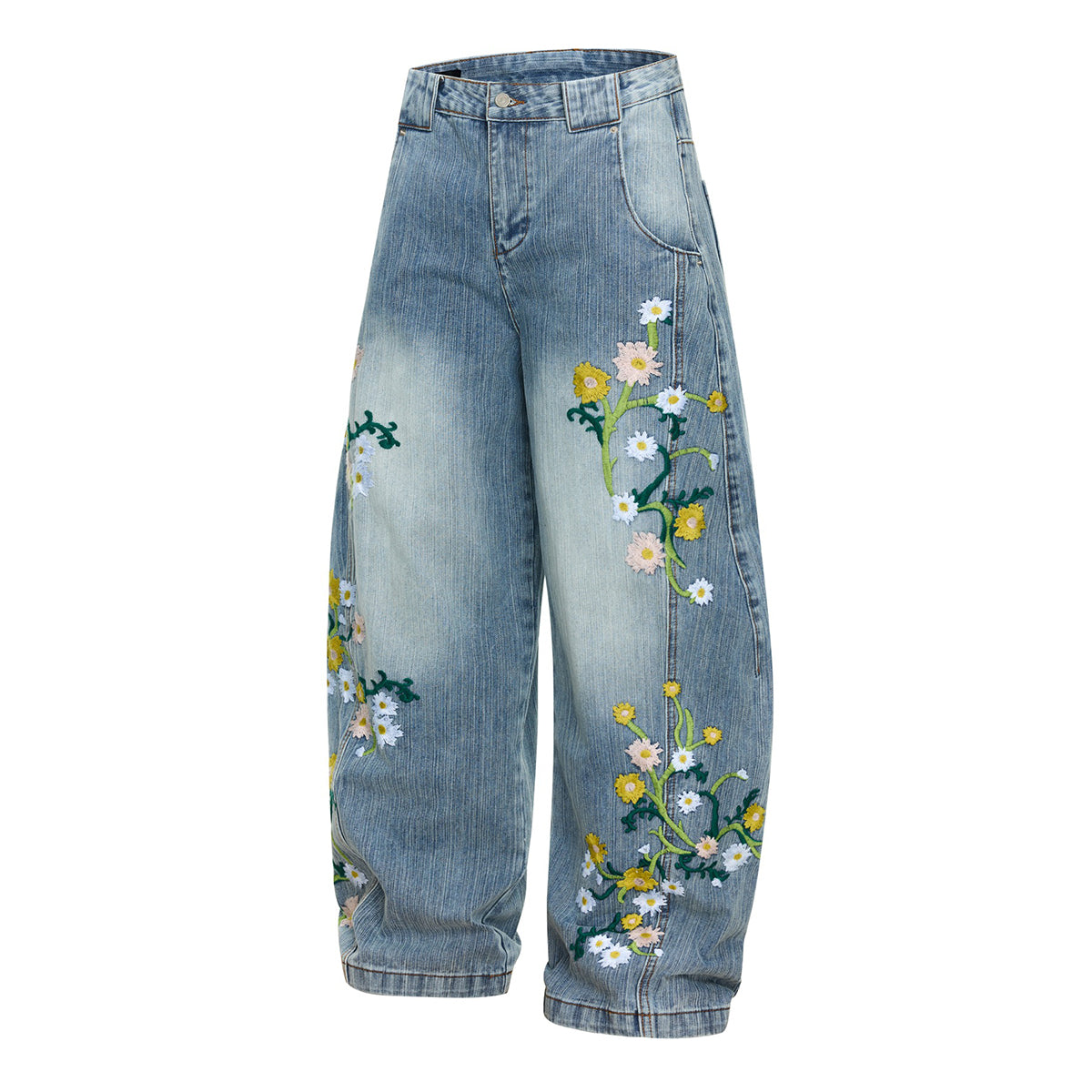 Vintage Slub Embroidered Curved Blade Relaxed Jeans