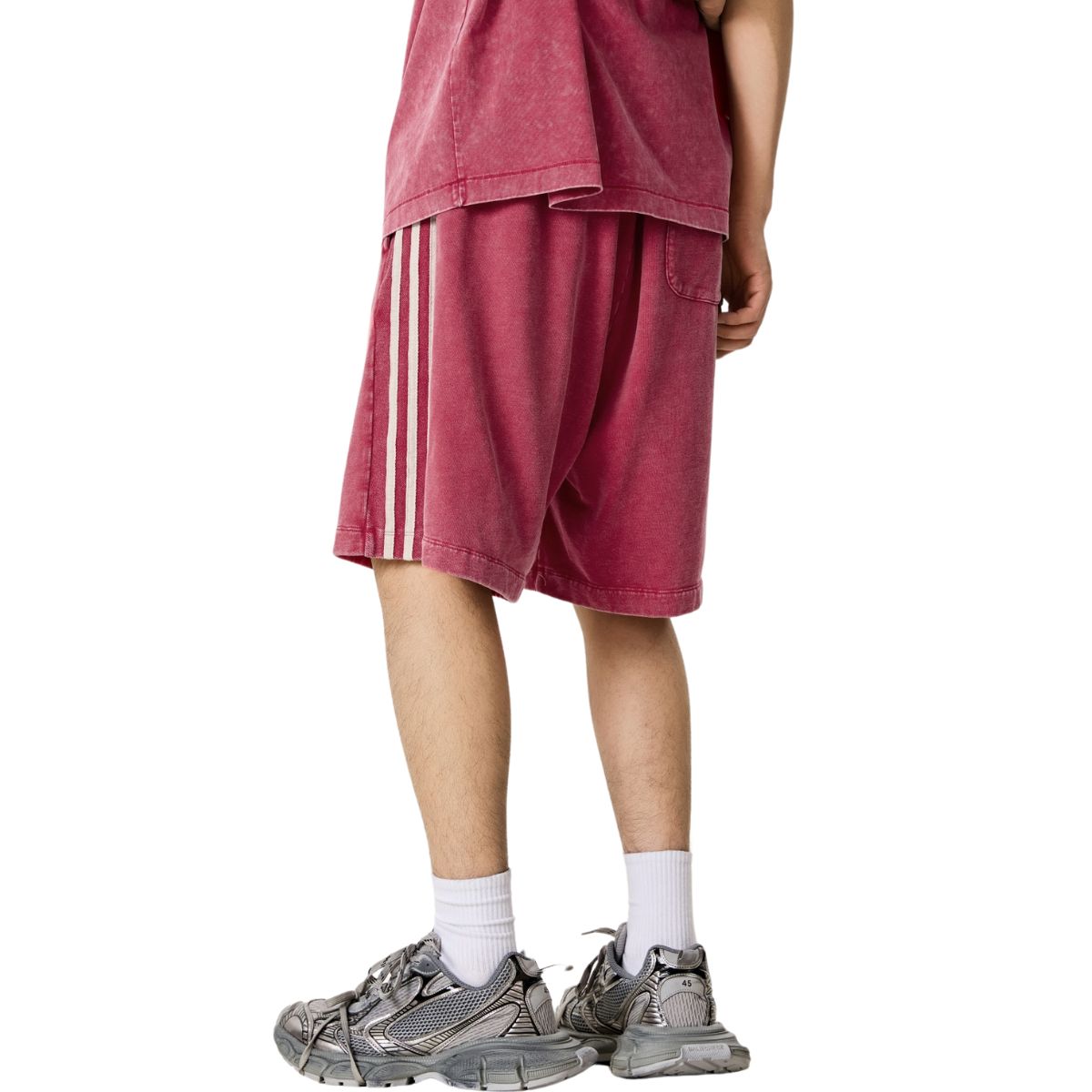 Washed Contrast Color Track Shorts