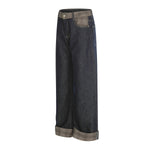 Raw Wide Leg Contrast Cuffed Jeans