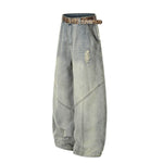 Leopard Print Belt Vintage Wide Leg Distressed Denim
