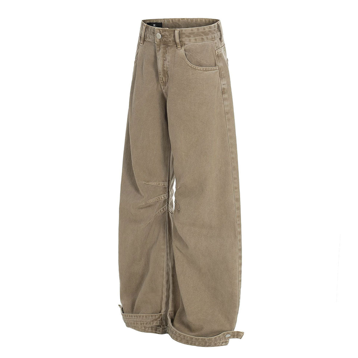 Adjustable Cuffs High Waist Wide Leg Beige Cargos