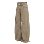 Adjustable Cuffs High Waist Wide Leg Beige Cargos