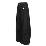 Black Wide Leg Contrast Stitch Denim Pants