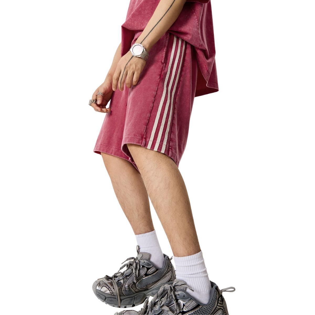 Washed Contrast Color Track Shorts