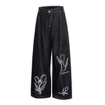Floral Print Vintage Wide Leg Jeans