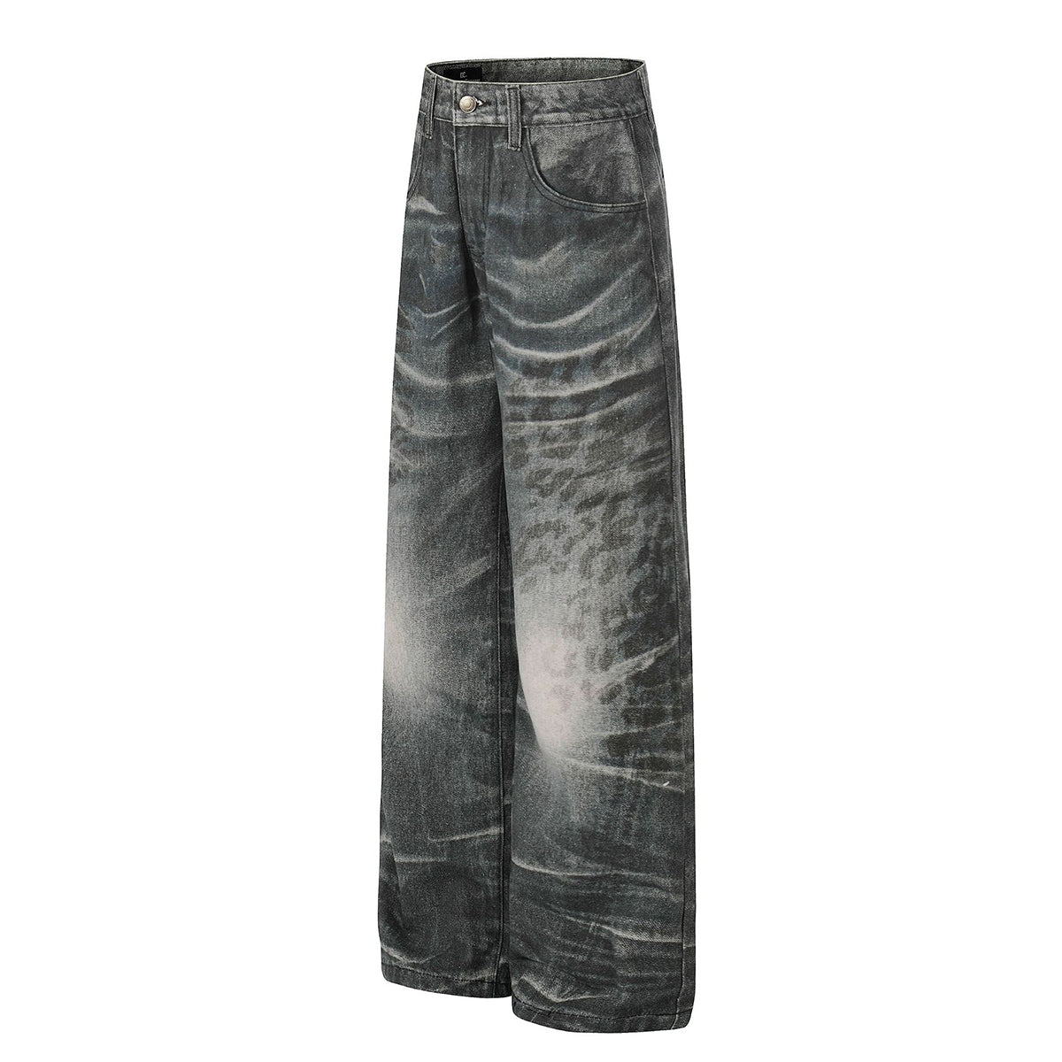 Hand-Rubbed Whisker Premium High Street Loose Straight Jeans