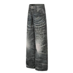 Hand-Rubbed Whisker Premium High Street Loose Straight Jeans