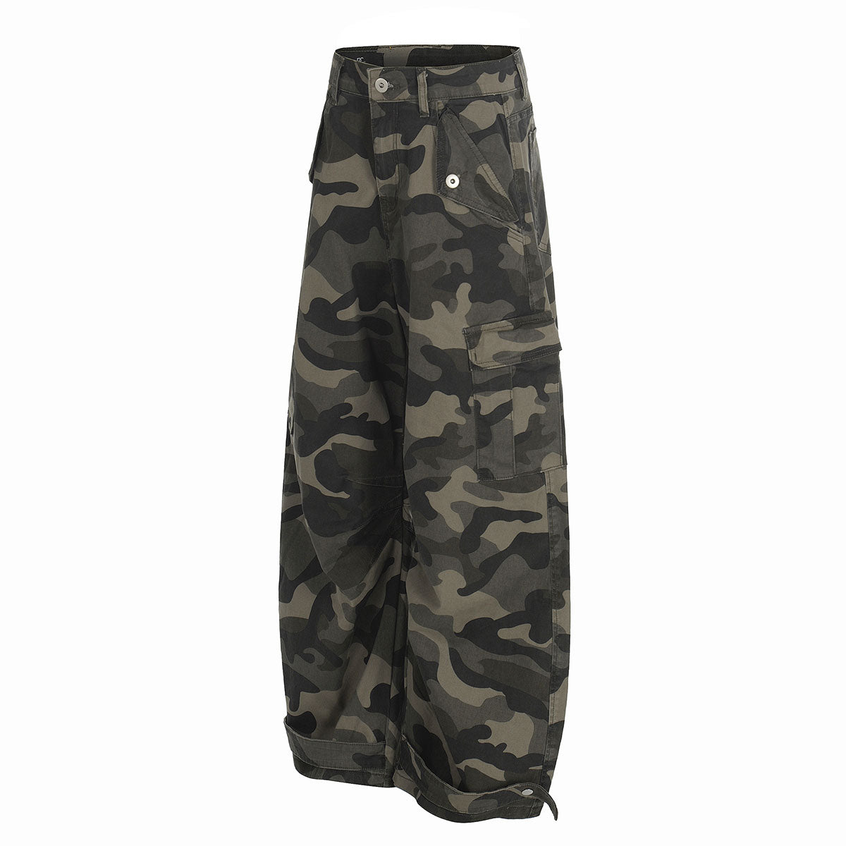Camouflage Utility Wide Leg Adjustable Hem Pants