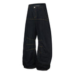 Premium Raw Denim Panel Stitch Wide-Leg Jeans