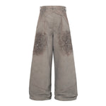 Paint Splatter Detail Wide Leg Jeans Geometric Stitching