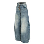 Distressed Wide Leg Gold Closure Denim