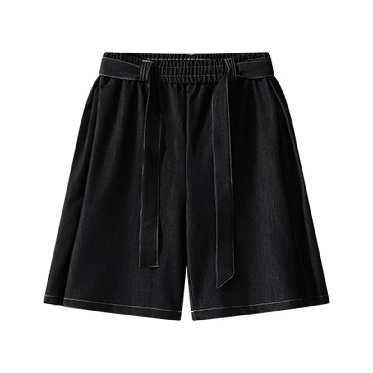 High Waist Tie Belt Relaxed Denim Shorts