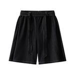 High Waist Tie Belt Relaxed Denim Shorts