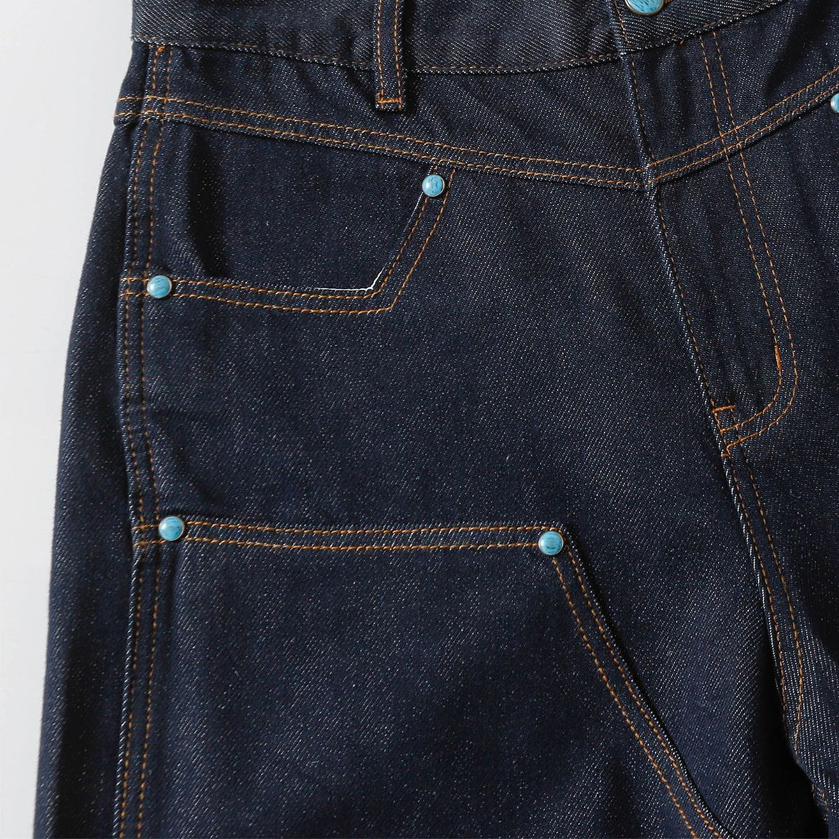 Raw Denim Straight-Leg Jeans High-Street Turquoise Accent