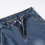 High Waisted Cargo Denim Pants Oversized Pockets Vintage Wash