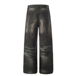 Premium High Street Washed Whisker Loose Straight Jeans