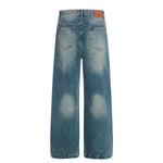 Distressed Metal Stud Wide-Leg Vintage Blue Jeans