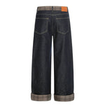 Raw Wide Leg Contrast Cuffed Jeans