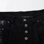 Croc Textured Panels Edgy Black Denim Wide Leg Jeans