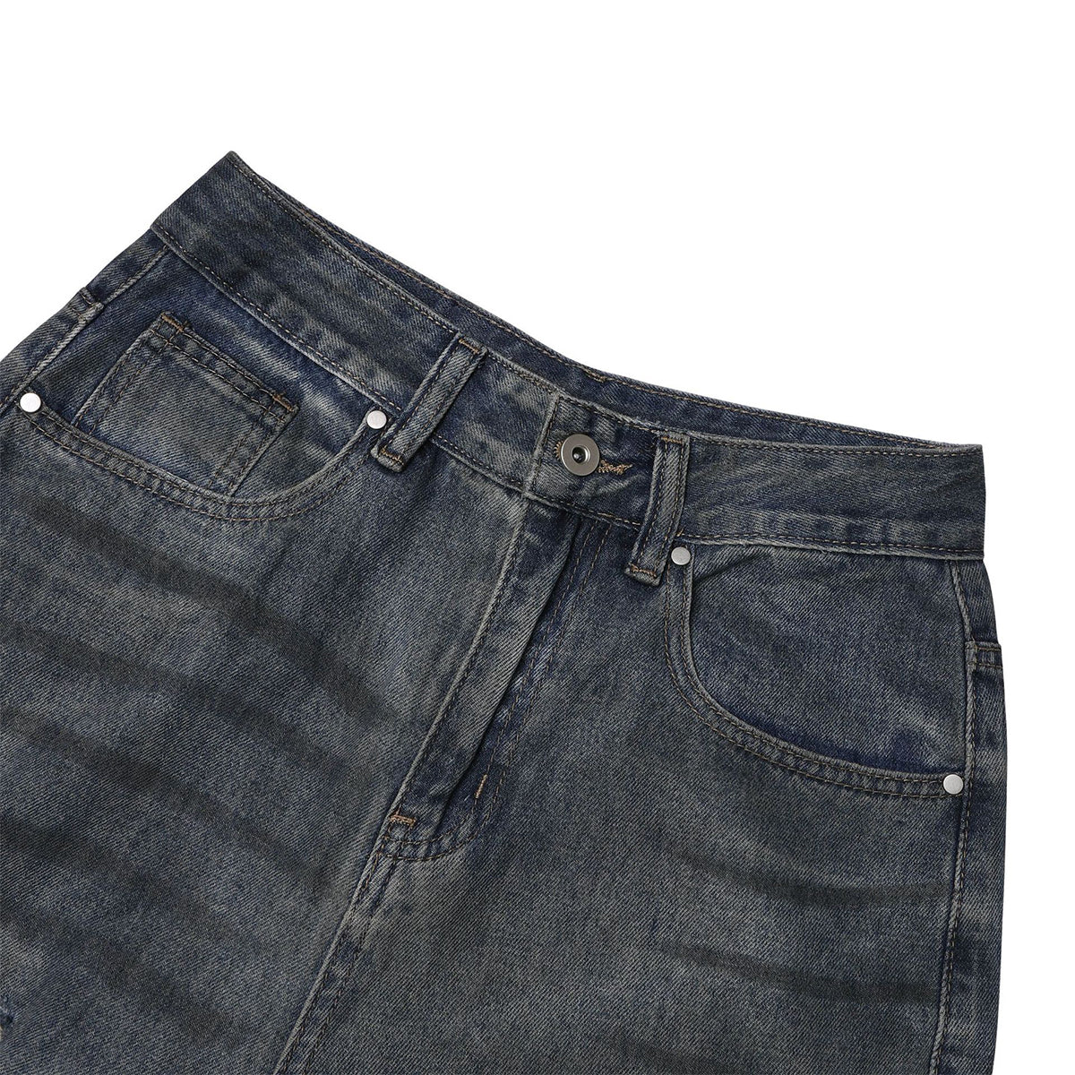 High Street Vintage Washed Raw Denim Wide Leg Ripped Patchwork Jeans