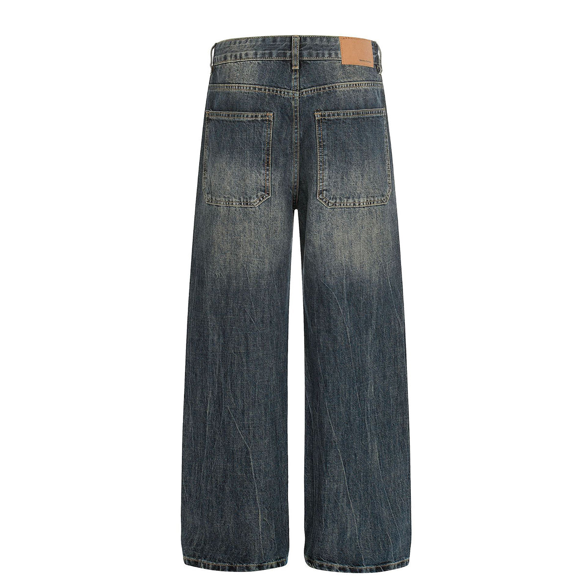 Whisker Fade Vintage High-Street Loose Blue Jeans