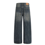 Whisker Fade Vintage High-Street Loose Blue Jeans