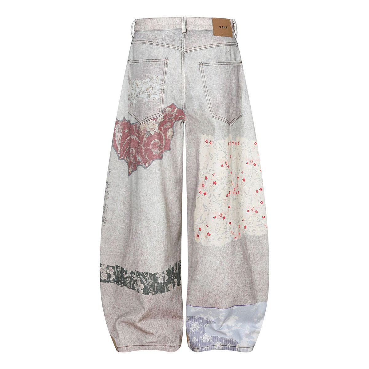 High Street Vintage-Inspired Patchwork Print Wide-Leg Jeans