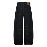 Premium Raw Denim Panel Stitch Wide-Leg Jeans