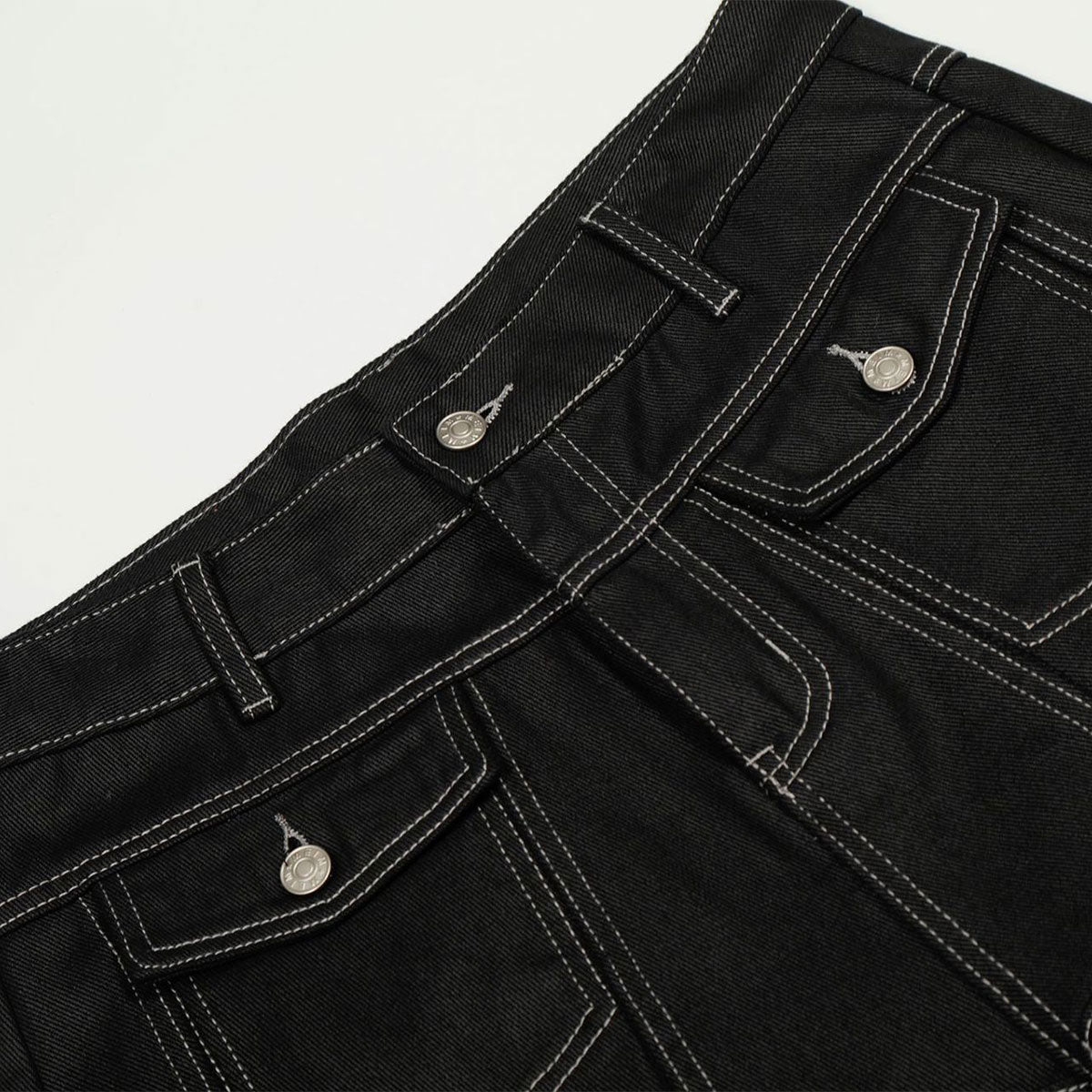 Black Wide Leg Contrast Stitch Denim Pants