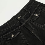 Black Wide Leg Contrast Stitch Denim Pants