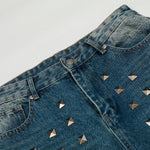 Distressed Metal Stud Wide-Leg Vintage Blue Jeans