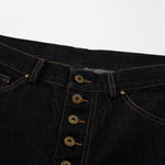 Wide Leg High Waisted Dark Denim Jeans Button Detail