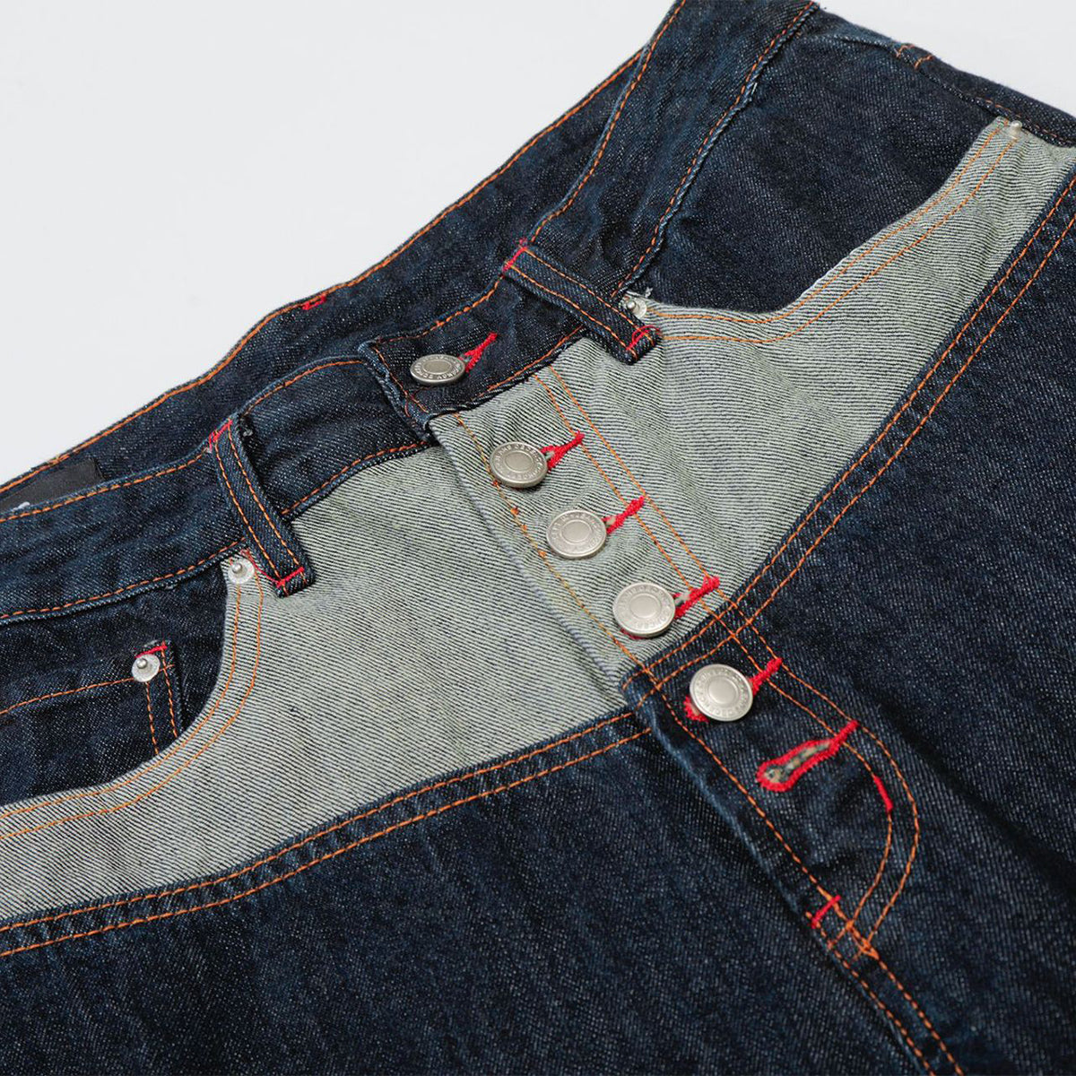 Patchwork Curved Wide-Leg Raw Denim Premium Jeans