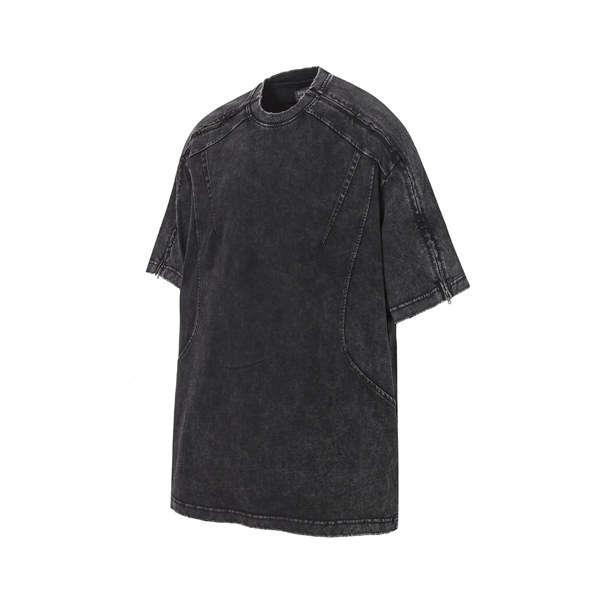 Structural Panels Sleeve Zipper Vintage Washed Short Sleeve Tee