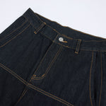 Premium Raw Denim Panel Stitch Wide-Leg Jeans