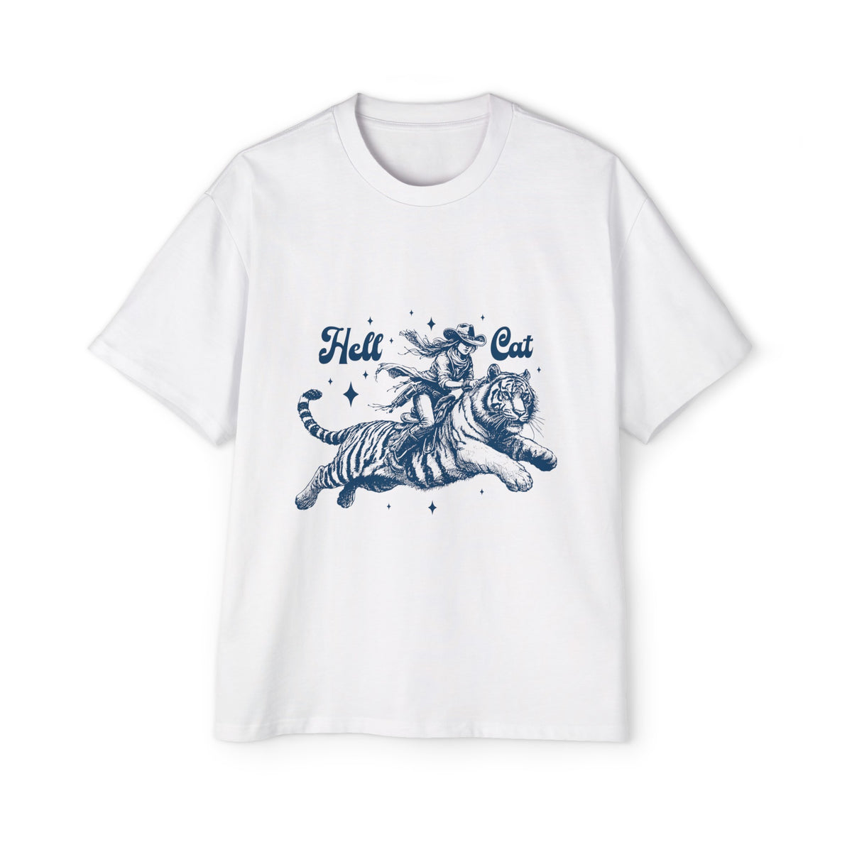 Hell Cat Cowgirl Riding Tiger Graphic Tee-INNBLAC Fashion Apparel
