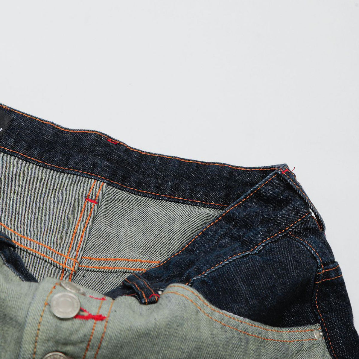 Patchwork Curved Wide-Leg Raw Denim Premium Jeans