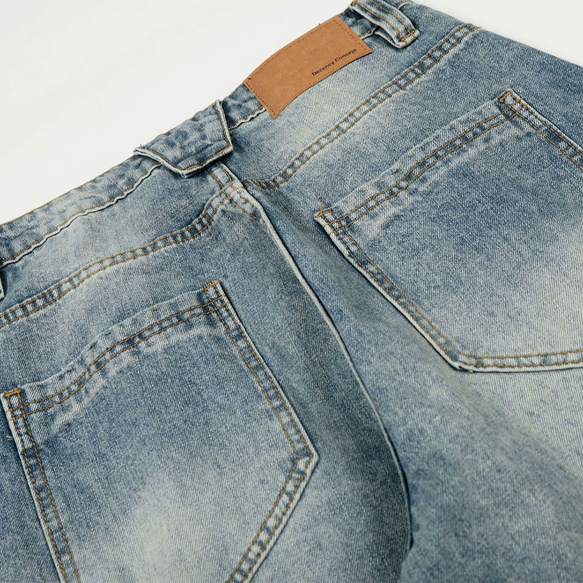 Distressed Wide Leg Gold Closure Denim