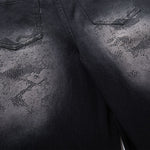 Black Wide Leg Jeans Snake Print Faded Detailing