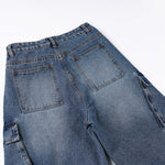 High Waisted Cargo Denim Pants Oversized Pockets Vintage Wash