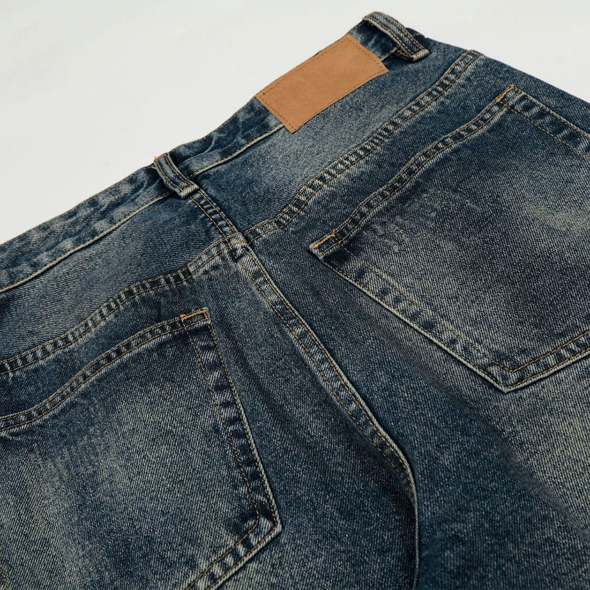 Vintage Dark Wash Faded Wide Denim