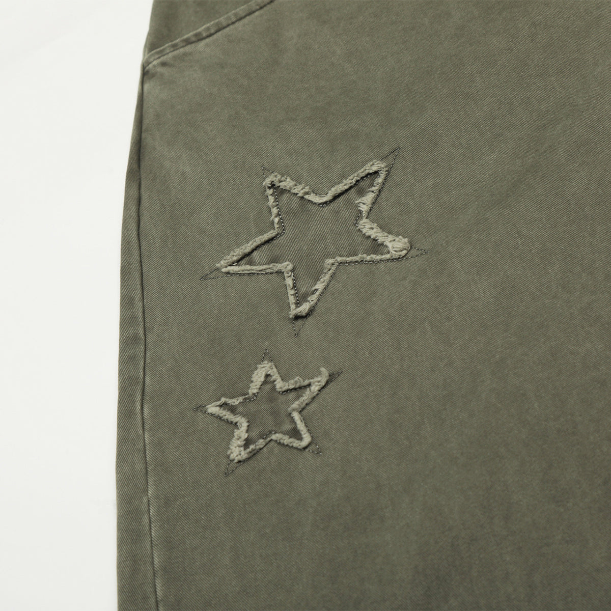 Olive Wide Leg Pants Star Cross Embroidery Details