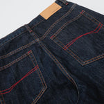 Patchwork Curved Wide-Leg Raw Denim Premium Jeans